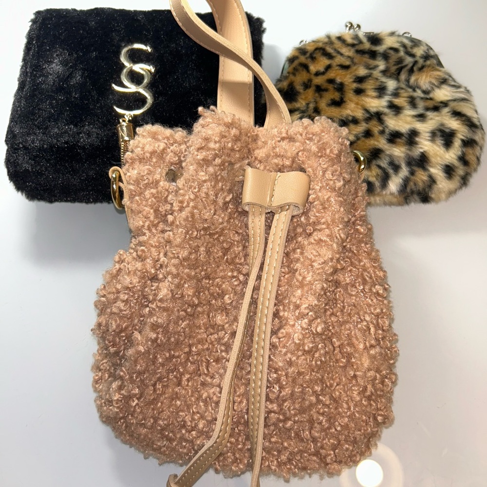 Current Mood Beige Teddy Drawstring Crossbody Bag